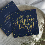Gold & Navy | 50th Surprise Birthday Party Invitation<br><div class="desc">Celebrate your special day with this gold & navy modern surprise birthday party invitation template. This design features chic gold textured calligraphy and confetti background. You can customise the text to any birthday or events. (21st,  30th,  40th,  50th,  60th,  70th,  80th,  90th,  100th)</div>