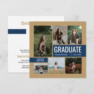 Gold & Navy 6 Photo Graduation Invitation