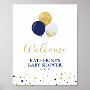 Gold & Navy Balloons Boy Baby Shower Welcome Poster