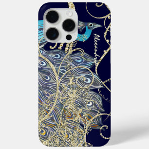 Gold Navy Black Peacock Swirl  iPhone 15 Pro Max Case