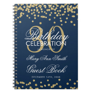 Gold Navy Blue 30th Birthday Guest Book Confetti