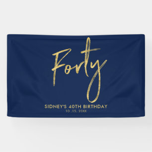 Gold Navy Blue 40th Birthday Party Welcome Banner