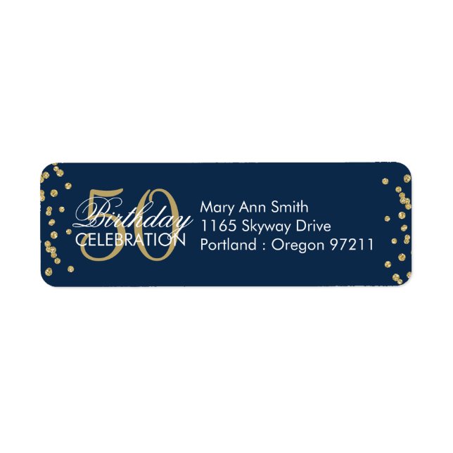 Gold Navy Blue 50th Birthday Glitter Confetti (Front)