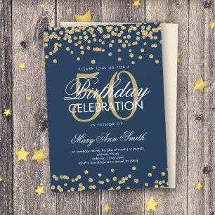 Gold Navy Blue 50th Birthday Glitter Confetti Invitation