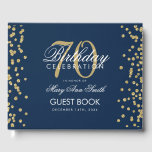 Gold Navy Blue 70th Birthday Glitter Confetti Guest Book<br><div class="desc">Elegant 70th Birthday Party Gold Glitter Confetti Navy Blue template.</div>