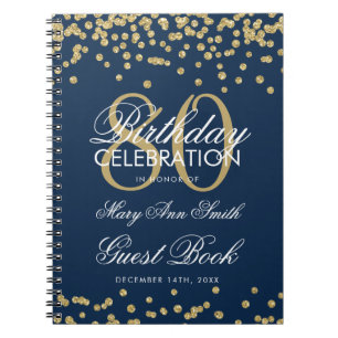 Gold Navy Blue 80th Birthday Guest Book Confetti