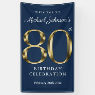 Gold Navy Blue 80th Birthday Party Elegant Welcome Banner