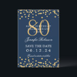 Gold Navy Blue 80th Birthday Save the Date Details Invitation<br><div class="desc">Elegant "70th Birthday Party" design with faux glitter confetti & details text. Easy to use and easy to personalise. Order Today!</div>