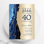 Gold Navy Blue Agate Surprise 40th Birthday Invitation<br><div class="desc">Navy blue and gold agate surprise 40th birthday party invitation. Elegant modern design featuring royal blue watercolor agate marble geode background,  faux glitter gold and typography script font. Trendy invite card perfect for a stylish women's bday celebration. Printed Zazzle invitations or instant download digital printable template.</div>