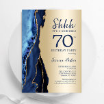 Gold Navy Blue Agate Surprise 70th Birthday Invitation<br><div class="desc">Navy blue and gold agate surprise 70th birthday party invitation. Elegant modern design featuring royal blue watercolor agate marble geode background,  faux glitter gold and typography script font. Trendy invite card perfect for a stylish women's bday celebration. Printed Zazzle invitations or instant download digital printable template.</div>