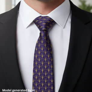 Gold Navy Blue Art Deco Pattern Tie