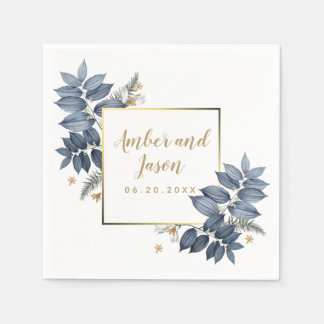 gold navy blue botanical illustration frame custom napkin