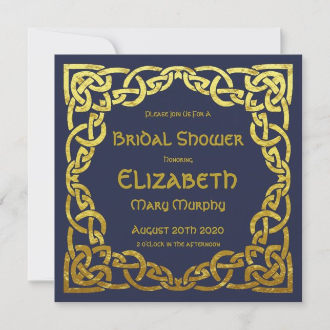 Gold &  Navy Blue Celtic Knot Invitation (Front)
