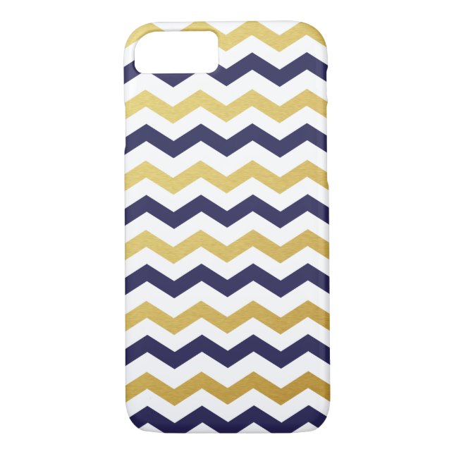 Gold & Navy Blue Chevron Pattern iPhone 7 Case (Back)