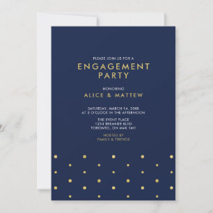 Gold & Navy Blue Chic Modern Engagement Party Invitation