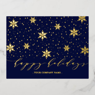 Gold & Navy Blue   Christmas Holiday Foil Postcard