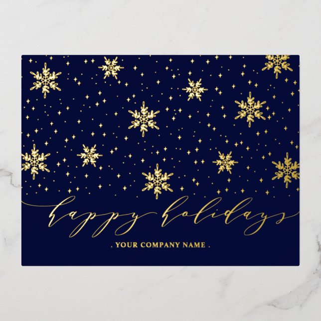Gold & Navy Blue | Christmas Holiday Foil Postcard (Front)