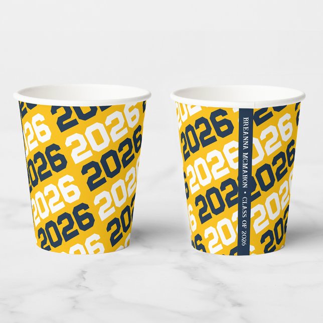 Gold & Navy Blue Class Year Graduation Paper Cups (Creator Uploaded)
