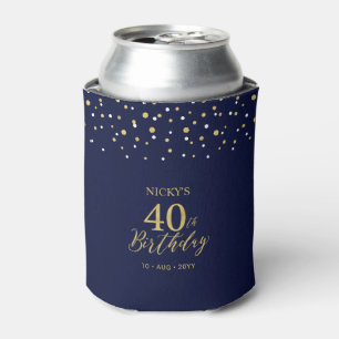 Gold Navy Blue Confetti 40th Birthday Party Favour Can Cooler