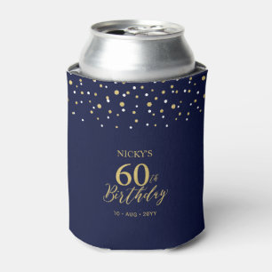 Gold Navy Blue Confetti 60th Birthday Party Favour Can Cooler