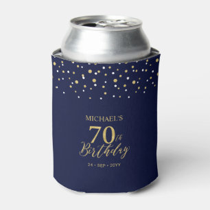 Gold Navy Blue Confetti 70th Birthday Party Favour Can Cooler