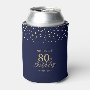 Gold Navy Blue Confetti 80th Birthday Party Favour Can Cooler
