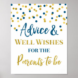 Gold Navy Blue Confetti Advice for Parents to be Poster