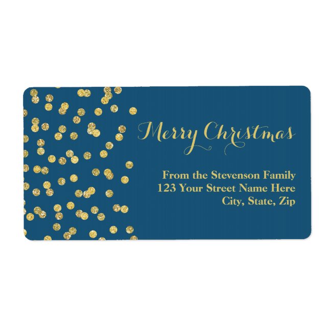 Gold Navy Blue Confetti Christmas Address Label (Front)