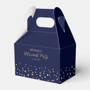 Gold & Navy Blue Confetti Modern Retirement Party Favour Box