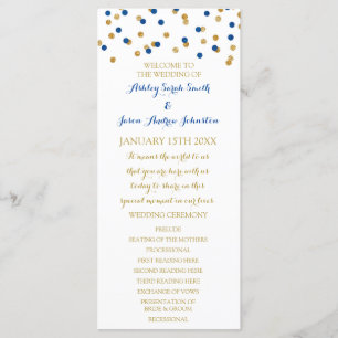 Gold Navy Blue Confetti Wedding Program Programme