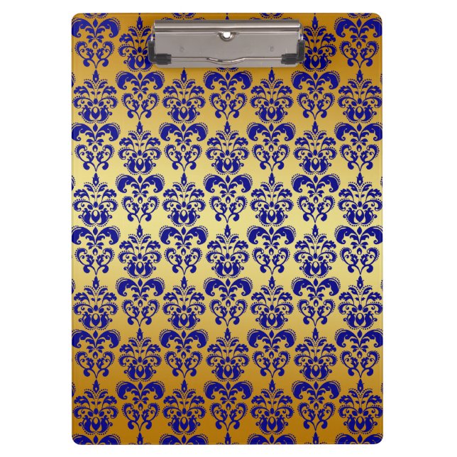 Gold, Navy Blue Damask Pattern 2 Clipboard (Front)