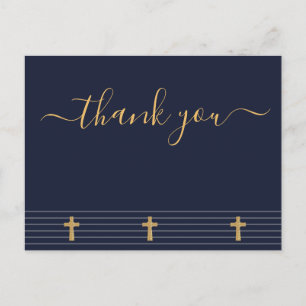 Gold navy blue elegant typography Thank you Postca Postcard