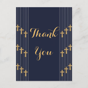 Gold navy blue elegant typography Thank you Postcard