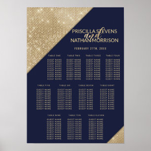 Gold Navy Blue Faux Glitter Sequin Seating Chart
