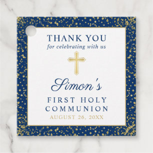 Gold Navy Blue First Holy Communion Thank You Favour Tags