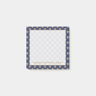 Gold & Navy Blue Fleur-De-Lis Post-it Notes