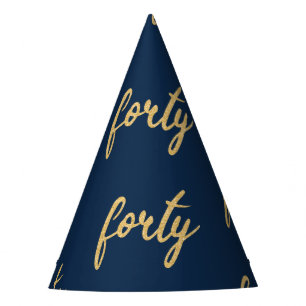 Gold Navy Blue "Forty" 40 Birthday Party Glitter Party Hat