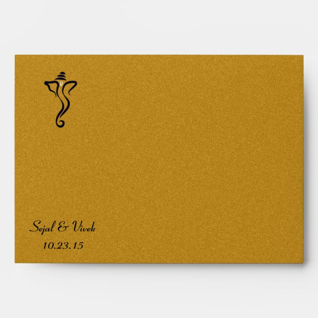 Gold Navy Blue Ganesh Hindu Indian Wedding Custom Envelope (Front)