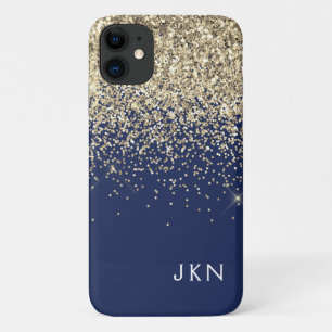 Gold Navy Blue Girly Glitter Sparkle Monogram Name Case-Mate iPhone Case