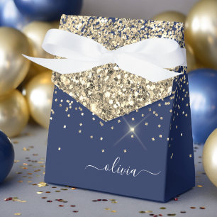 Gold Navy Blue Girly Glitter Sparkle Monogram Name Favour Box