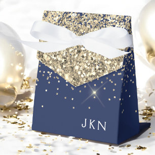 Gold Navy Blue Girly Glitter Sparkle Monogram Name Favour Box
