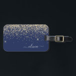 Gold Navy Blue Girly Glitter Sparkle Monogram Name Luggage Tag<br><div class="desc">Gold and Navy Blue Sparkle Glitter Monogram Name and Initial Pillow. The pillow makes the perfect sweet 16 birthday,  wedding,  bridal shower,  baby shower or bachelorette party gift for someone decorating her room in style.</div>