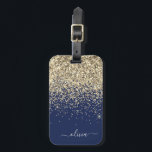 Gold Navy Blue Girly Glitter Sparkle Monogram Name Luggage Tag<br><div class="desc">Gold and Navy Blue Sparkle Glitter Monogram Name and Initial Pillow. The luggage bag tag makes the perfect sweet 16 birthday,  wedding,  bridal shower,  baby shower or bachelorette party gift for someone decorating her room in style.</div>