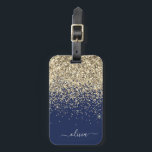 Gold Navy Blue Girly Glitter Sparkle Monogram Name Luggage Tag<br><div class="desc">Gold and Navy Blue Sparkle Glitter Monogram Name and Initial Pillow. The luggage bag tag makes the perfect sweet 16 birthday,  wedding,  bridal shower,  baby shower or bachelorette party gift for someone decorating her room in style.</div>