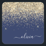 Gold Navy Blue Girly Glitter Sparkle Monogram Name Square Sticker<br><div class="desc">Gold and Navy Blue Sparkle Glitter Brushed Metal Monogram Name Paper Party Sticker Address Labels. This makes the perfect sweet 16 birthday,  wedding,  bridal shower,  anniversary,  baby shower or bachelorette party gift for someone that loves glam luxury and chic styles.</div>