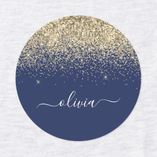 Gold Navy Blue Glitter Chic Monogram Name