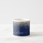 Gold Navy Blue Glitter Girly Monogram Name Espresso Cup<br><div class="desc">Gold and Navy Blue Sparkle Glitter Brushed Metal Monogram Name Espresso Coffee Cup or Mug. This makes the perfect sweet 16 birthday,  wedding,  bridal shower,  anniversary,  baby shower or bachelorette party gift for someone that loves glam luxury and chic styles.</div>
