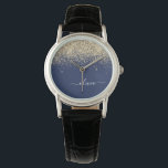 Gold Navy Blue Glitter Script Monogram Girly Name<br><div class="desc">Navy Blue and Gold Sparkle Glitter Script Monogram Name Watch. This makes the perfect graduation,  birthday,  wedding,  bridal shower,  anniversary,  baby shower or bachelorette party gift for someone that loves glam luxury and chic styles.</div>