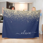 Gold Navy Blue Glitter Script Monogram Girly Name Fleece Blanket<br><div class="desc">Navy Blue and Gold Sparkle Glitter Script Monogram Name and Initial Fleece Blanket. This makes the perfect sweet 16 birthday,  wedding,  bridal shower,  anniversary,  baby shower or bachelorette party gift for someone that loves glam luxury and chic styles.</div>