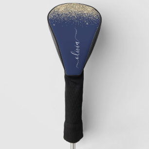 Gold Navy Blue Glitter Script Monogram Girly Name Golf Head Cover